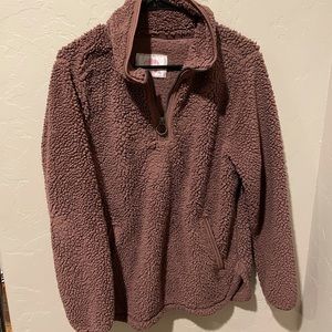 Brown Cozy Sherpa Pullover Quarterzip